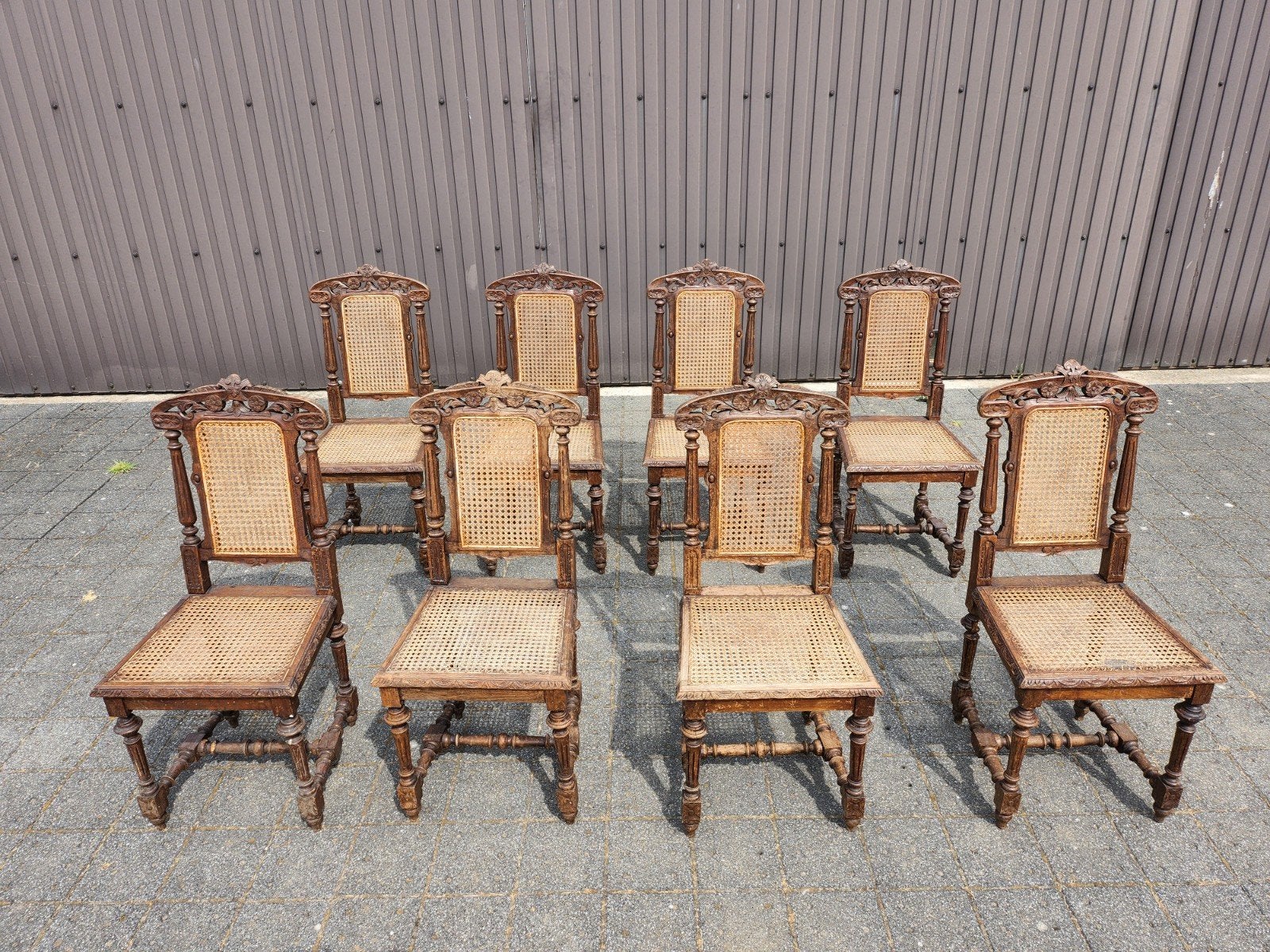 8 prachtige antieke eiken stoelen met vlechtwerk, Enlèvement