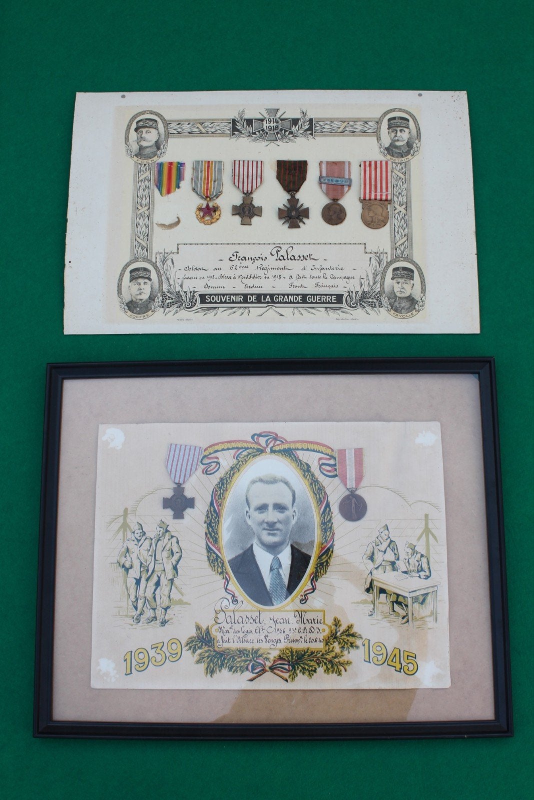 Franse militaire souvenirs – vader & zoon – WOI/WOII, Ophalen of Verzenden, Landmacht, Lintje, Medaille of Wings