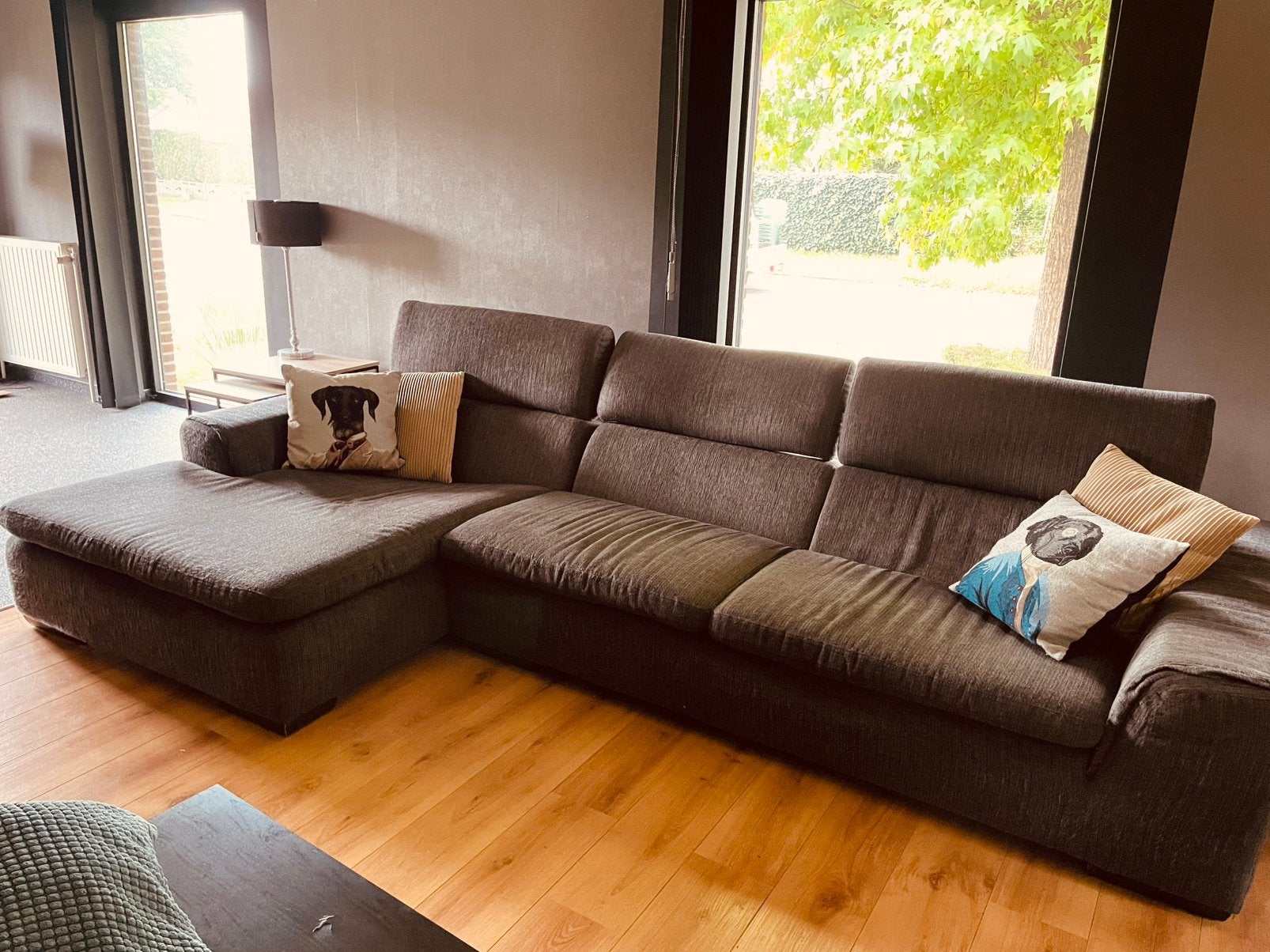 Grijze Super Leuke Stoffen Salon met longchair., Huis en Inrichting, Ophalen, Gebruikt, Stof