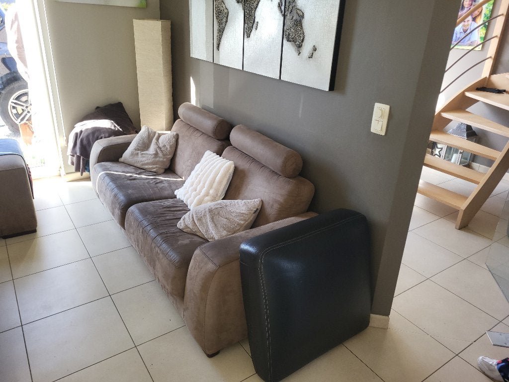 Fauteuil - Canapé 3 places brun - Tissu imitation dain, Ophalen, Gebruikt