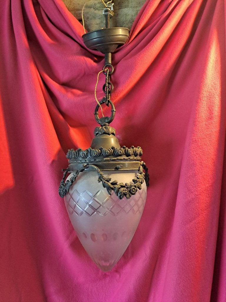 Hang verlichting met mooie geslepen glazen bol, Antiek en Kunst, Ophalen
