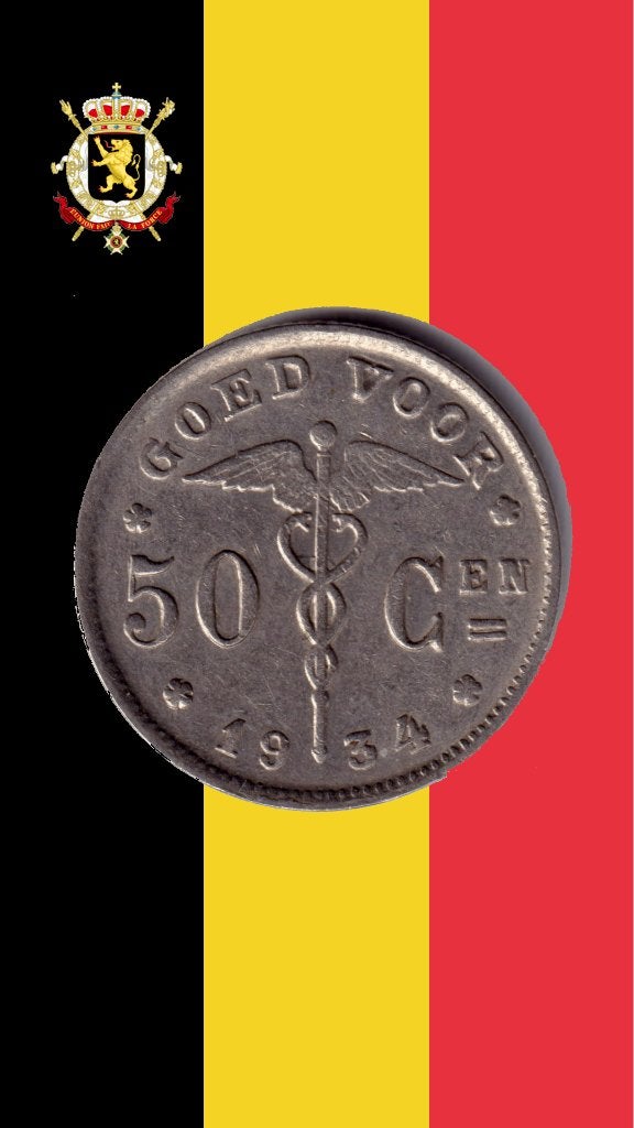 PLUS RARE : 50 cents 1934 VL - Albert Ier, Timbres & Monnaies, Envoi, Monnaie en vrac