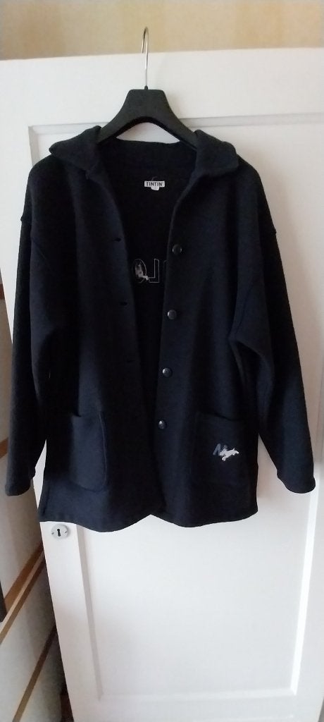 Tintin & Milou vintage fleecejack — maat 3 (M/L), Maat 52/54 (L), Zwart, Ophalen of Verzenden, Zo goed als nieuw