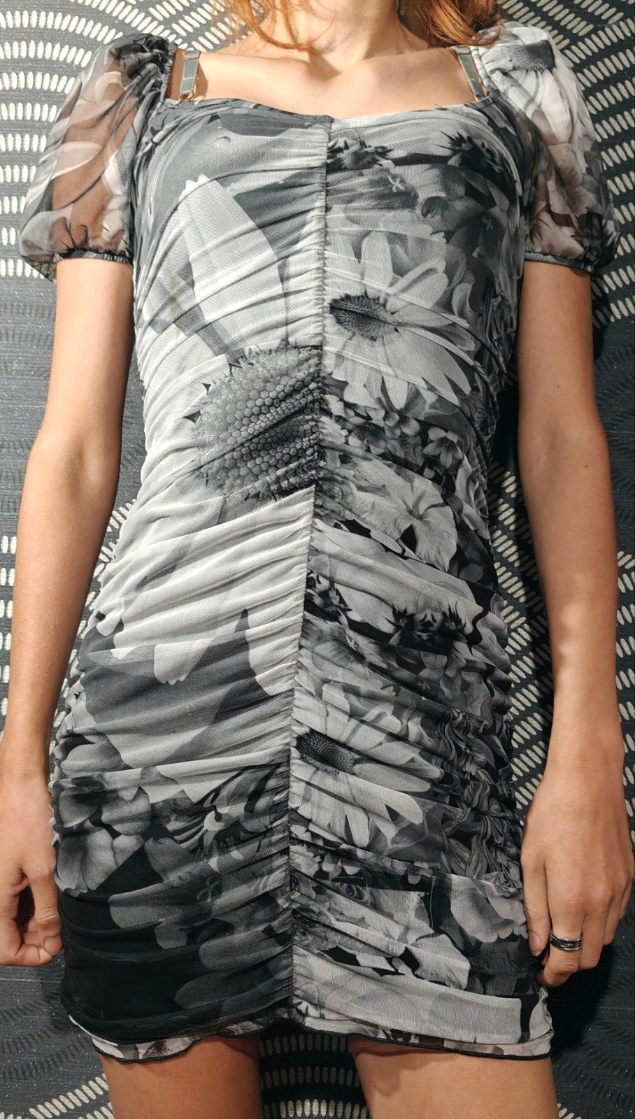Desigual korte jurk van gedrapeerde tule met bloemenprint -, Kleding | Dames, Jurken, Maat 38/40 (M), Wit, Ophalen of Verzenden