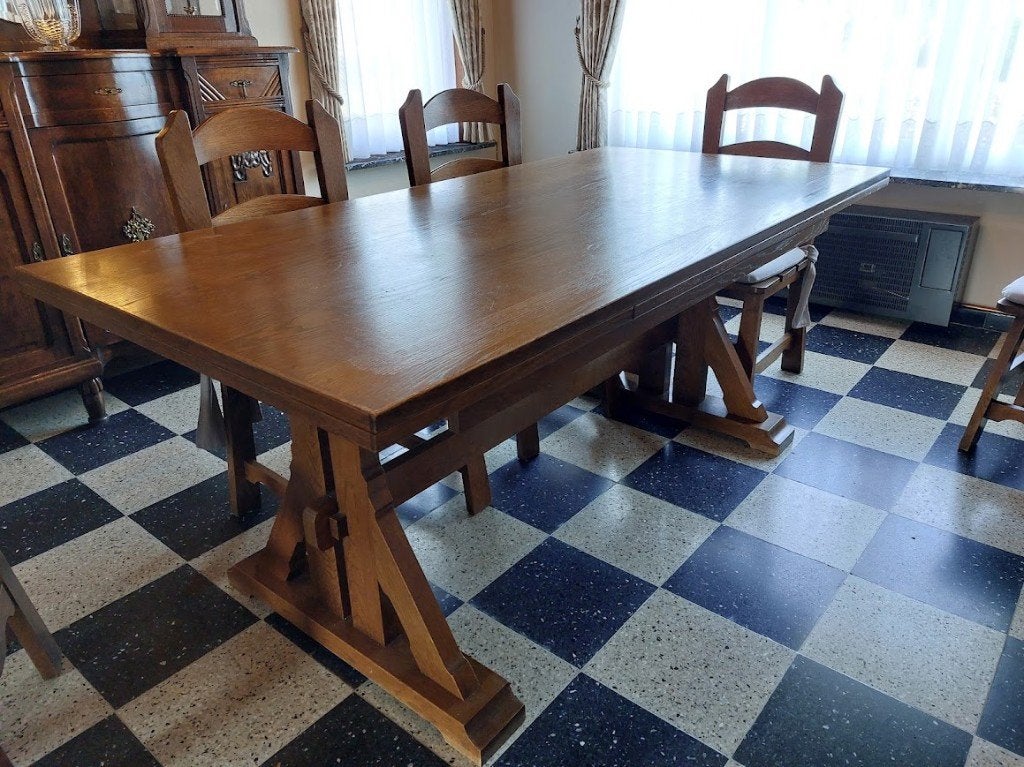 Tafel met stoelen, Huis en Inrichting, Tafels | Eettafels, Ophalen, Eikenhout, 50 tot 100 cm, Zo goed als nieuw