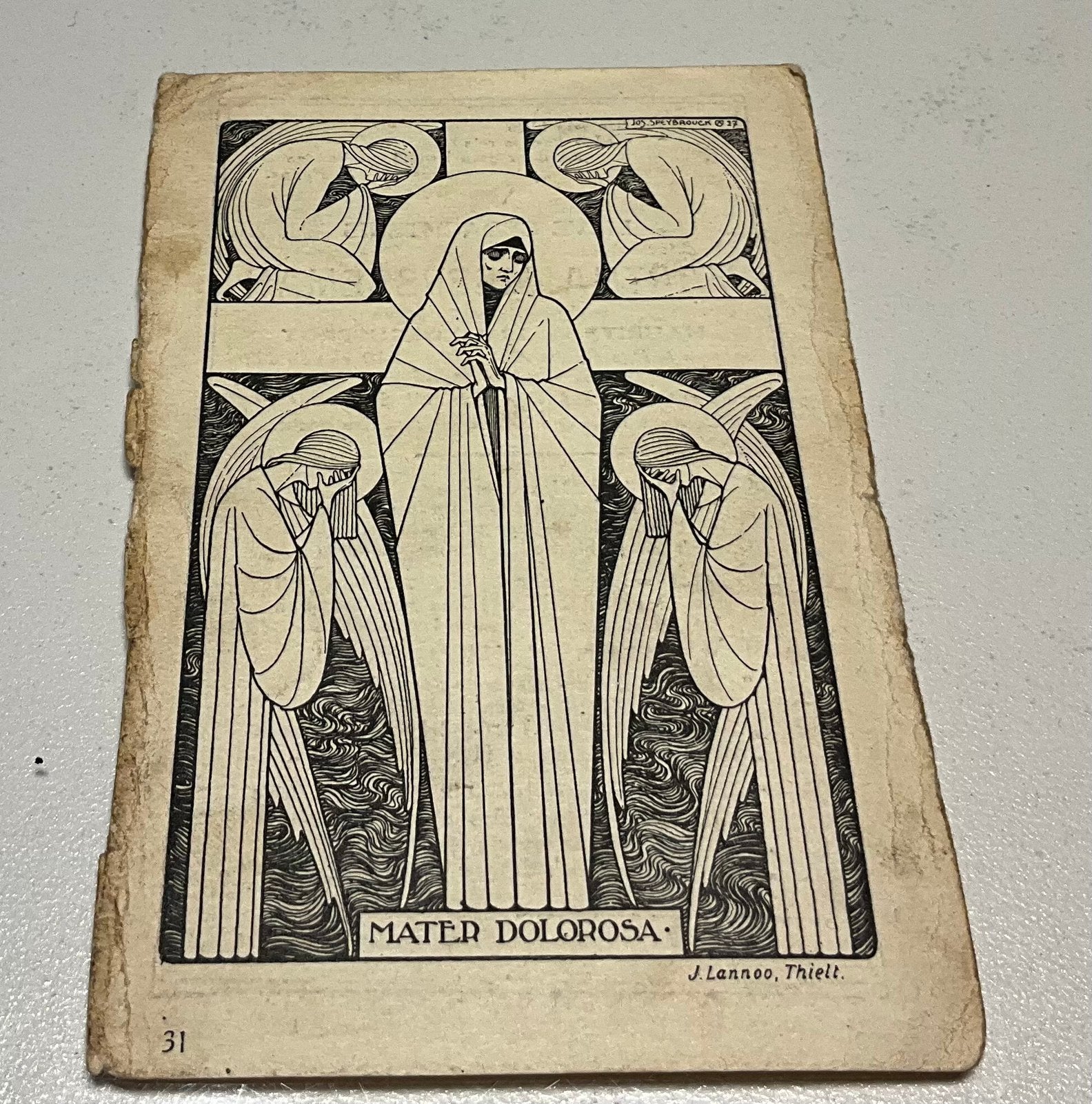 Deco Bidprentje 1930 Poperinge Jos Speybrouck Mater Dolorosa, Ophalen of Verzenden, Bidprentje