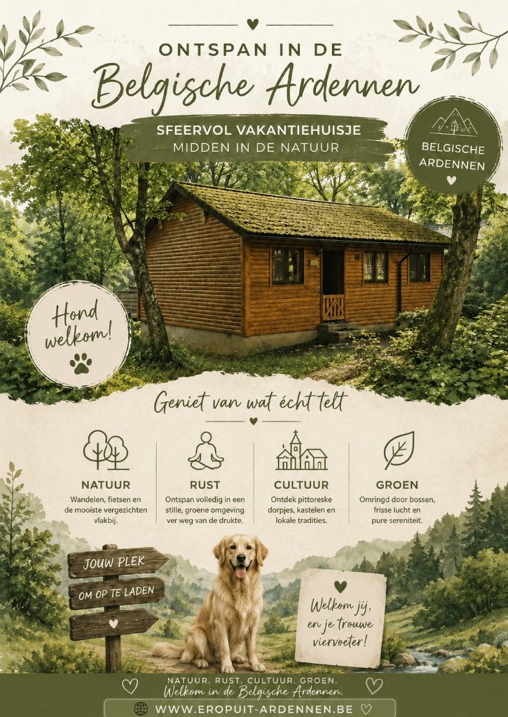 Vankantie in de Ardennen, 2 slaapkamers, Recreatiepark, Internet, In bos