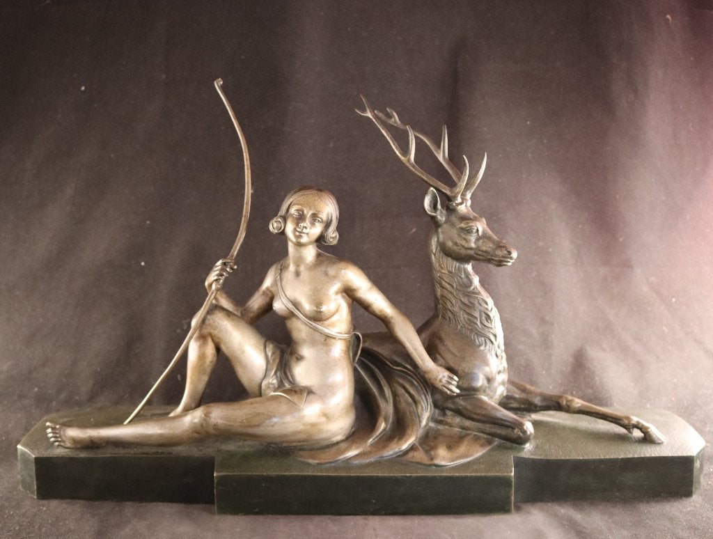 Grande statue Art Déco en bronze, Antiquités & Art, Enlèvement ou Envoi, Art deco, Statue