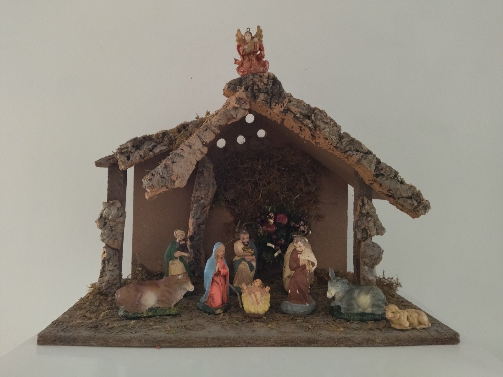 Grande Crèche de Noël Vintage en Bois 50cm + Lot de Santons, Enlèvement ou Envoi