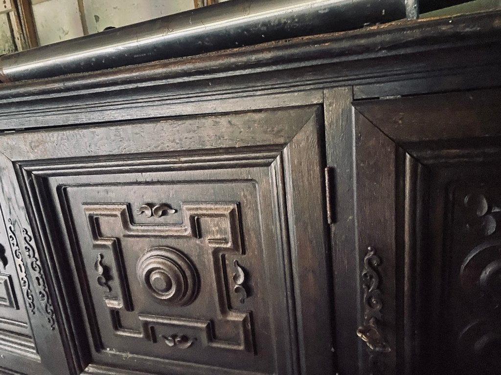 antiek houten dressoir kast, Ophalen, Antiek oud Brocante Landelijk Decoratie Brutalistisch geometrich, Gebruikt, Met lade(s)