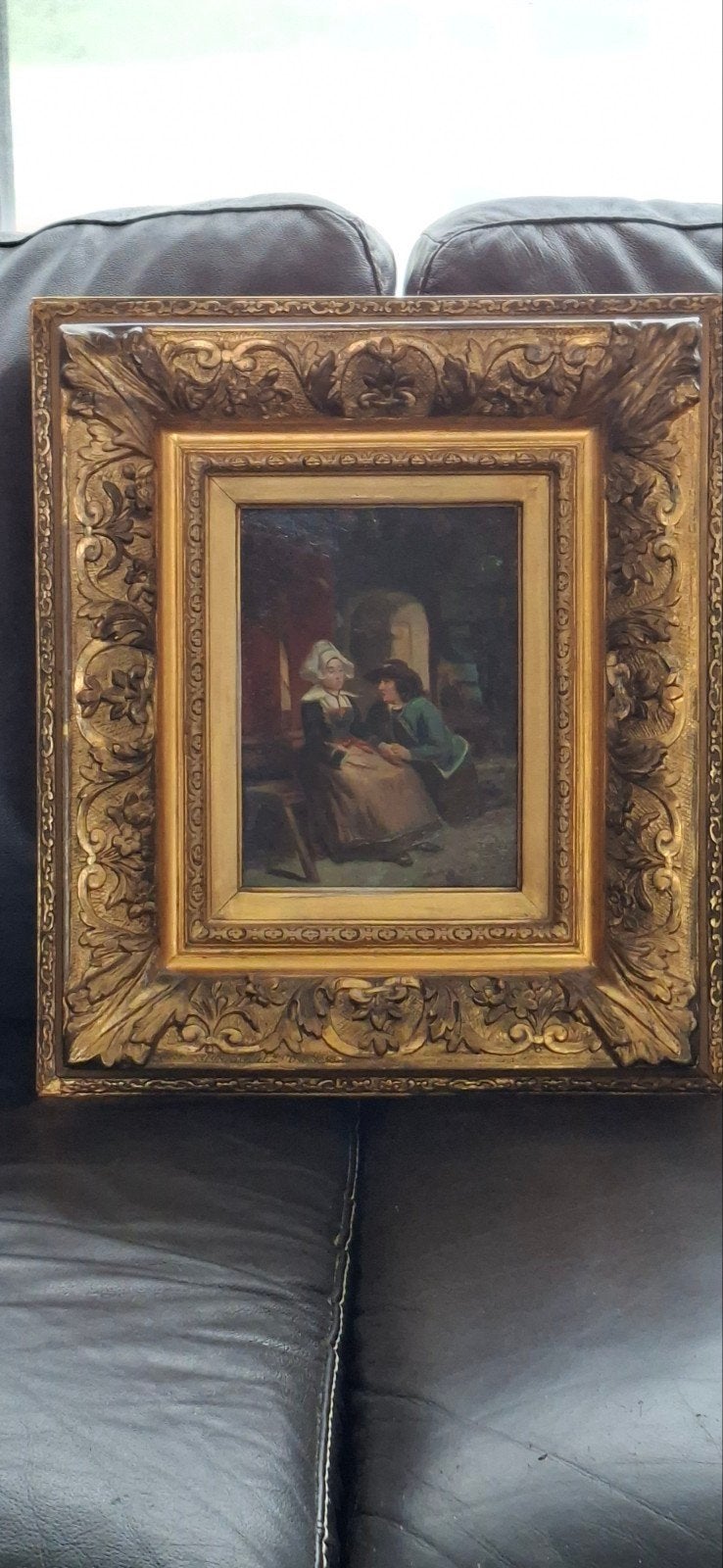 zeer mooi 19 de eeuws werk olieverf op paneel inpracht kader, Ophalen of Verzenden, Olieverf, Paneel