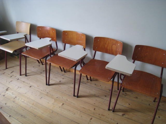 5 retro jaren 70 houten schoolstoel, alles in perfete staat, Ophalen
