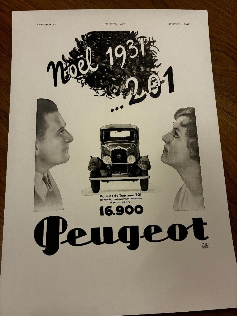 Publicité Peugeot 201, voiture ancienne, Enlèvement ou Envoi, Neuf, Autres types
