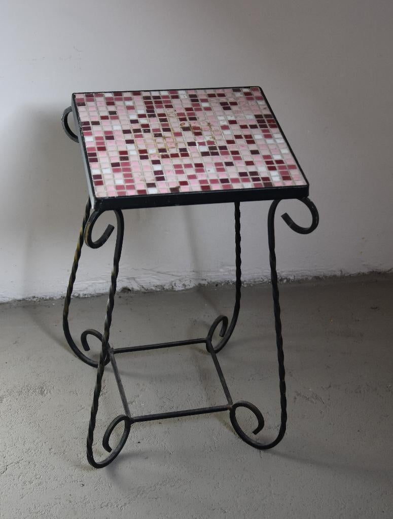 Vintage retro bijzettafel plantenstaander met mozaïek blad, Huis en Inrichting, Tafels | Bijzettafels, Ophalen, Minder dan 55 cm
