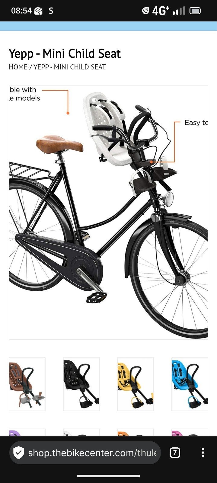 Yepp mini fietsstoeltje met adapter, Ophalen, Voetsteuntjes, Yepp (Thule), Voorzitje