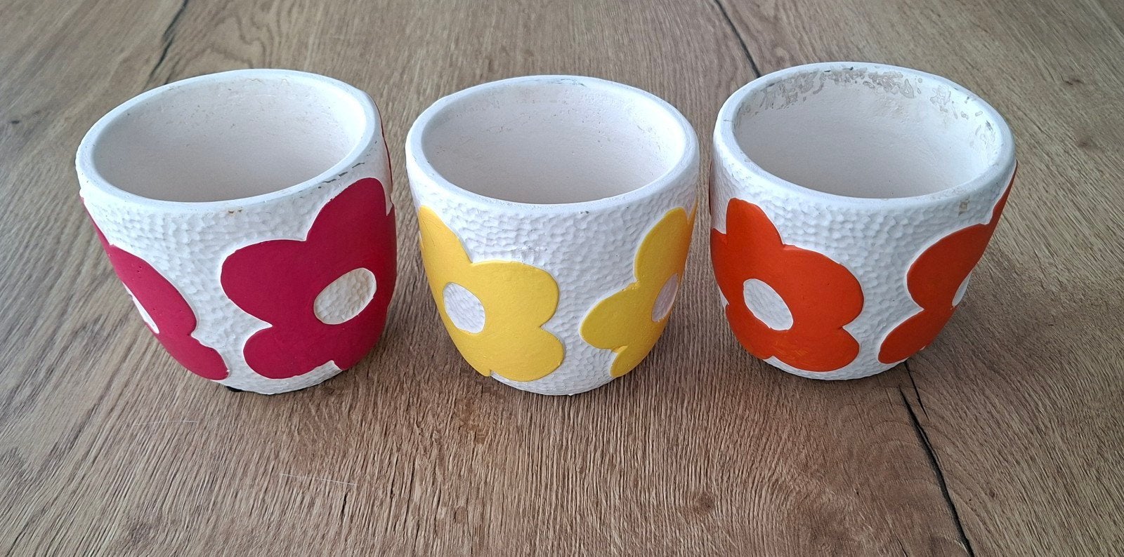 set van 3 kleurrijke bloempotjes  (bieden mag, Ophalen