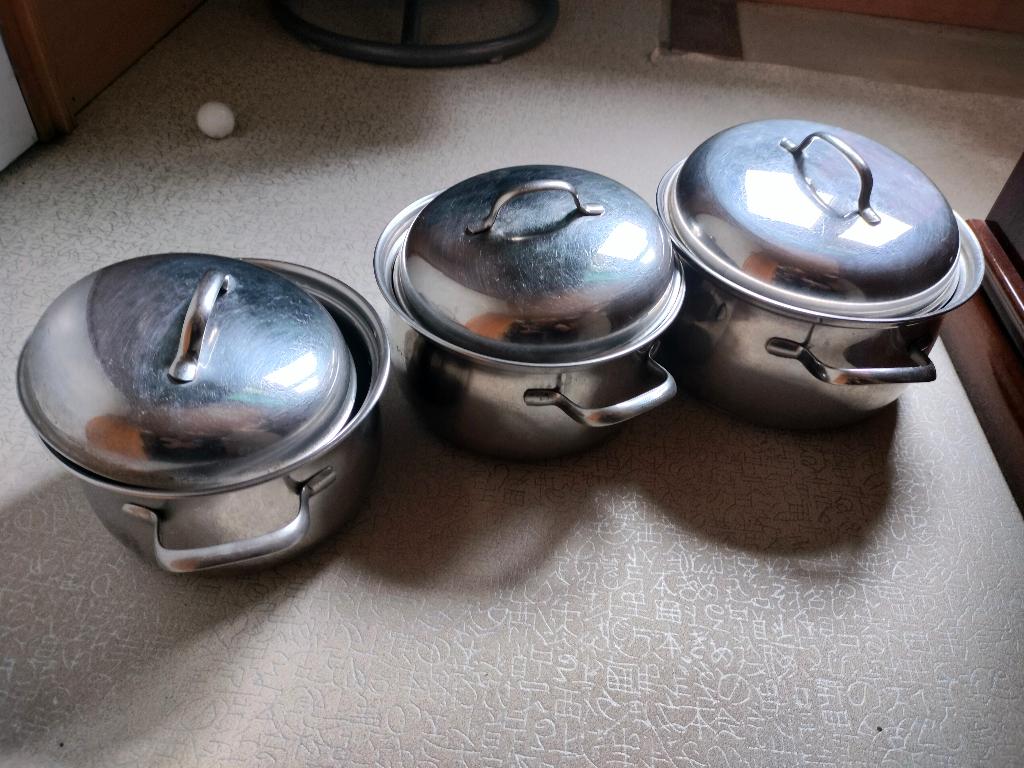 set 3 kookpotten inox 3 maten student starter camping, Ophalen of Verzenden, Zo goed als nieuw