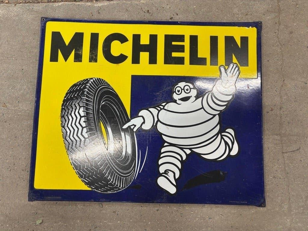 Michelin Bibendum reclamebord emaillerie belgie 1950, Verzamelen, Ophalen of Verzenden, Gebruikt, Reclamebord