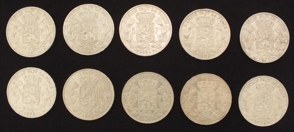 Unieke set 10 zilveren 5 Frank Leopold II, Timbres & Monnaies, Monnaies | Belgique, Série, Plaqué argent, Argent, Enlèvement ou Envoi