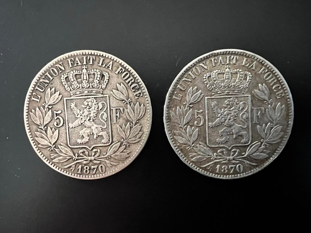 1870 Leopold II, Postzegels en Munten, Ophalen of Verzenden, Zilver