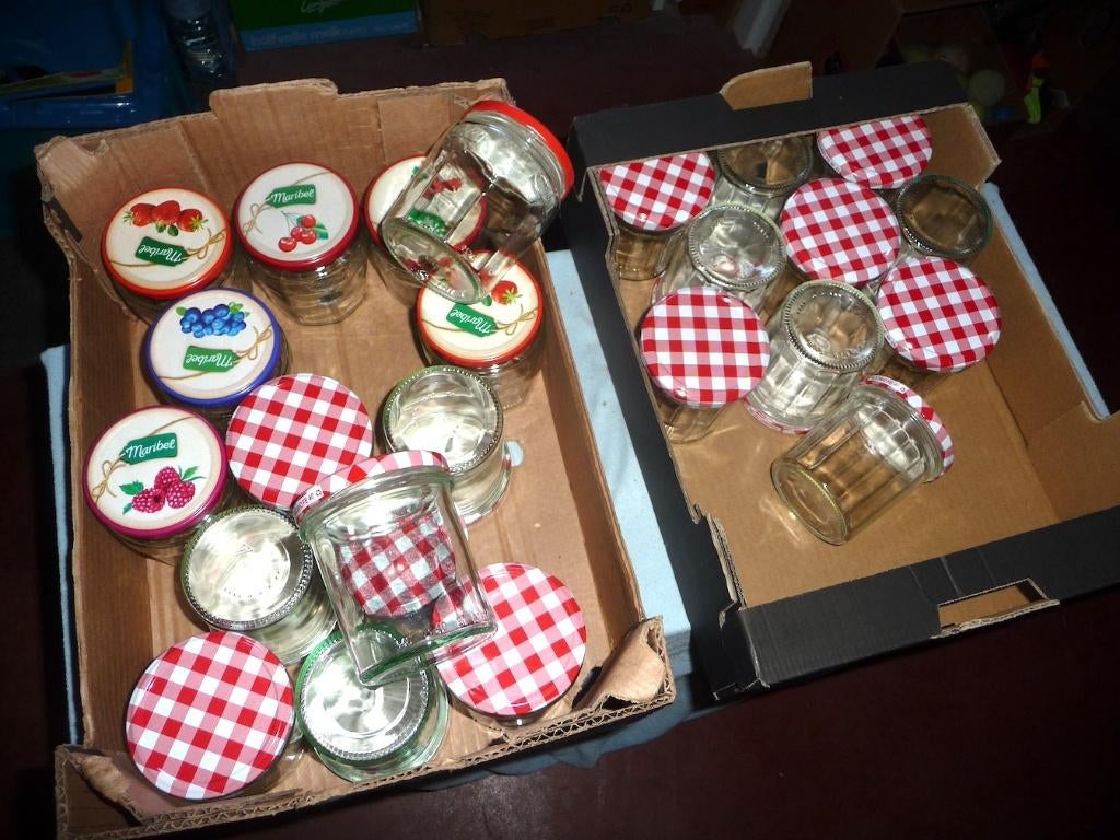 Pots à confiture 370 gr/ 450 gr (jusqu'à 62 pièces), Enlèvement ou Envoi, Comme neuf, Verre, Casserole, Bidon ou Boîte
