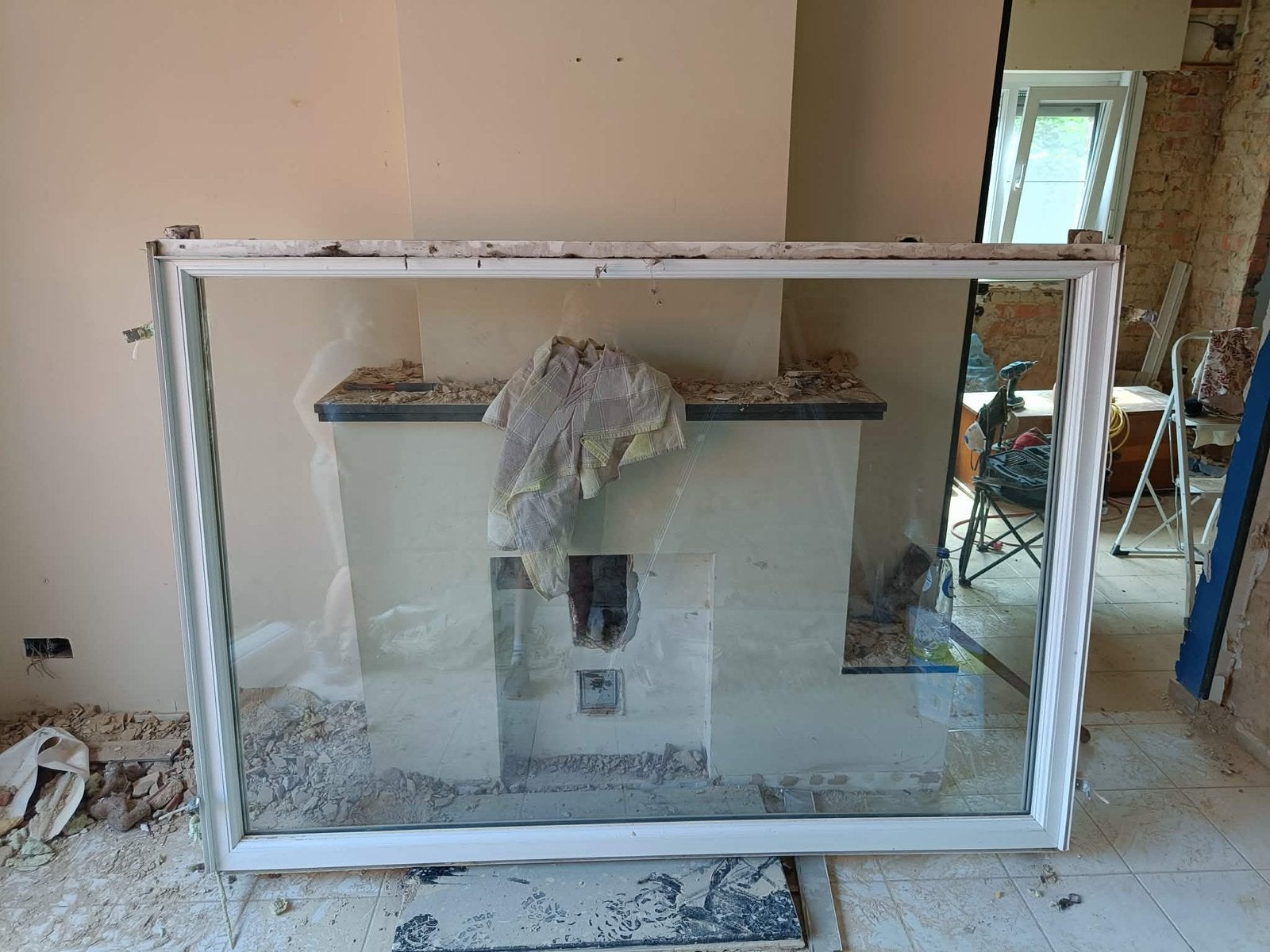Groot PVC raam met dubbel glas – 202  142 cm, Ophalen, Zo goed als nieuw