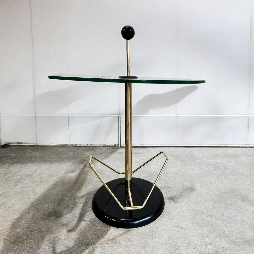Vintage glazen bijzettafel met magazinehouder, Antiek en Kunst, Ophalen