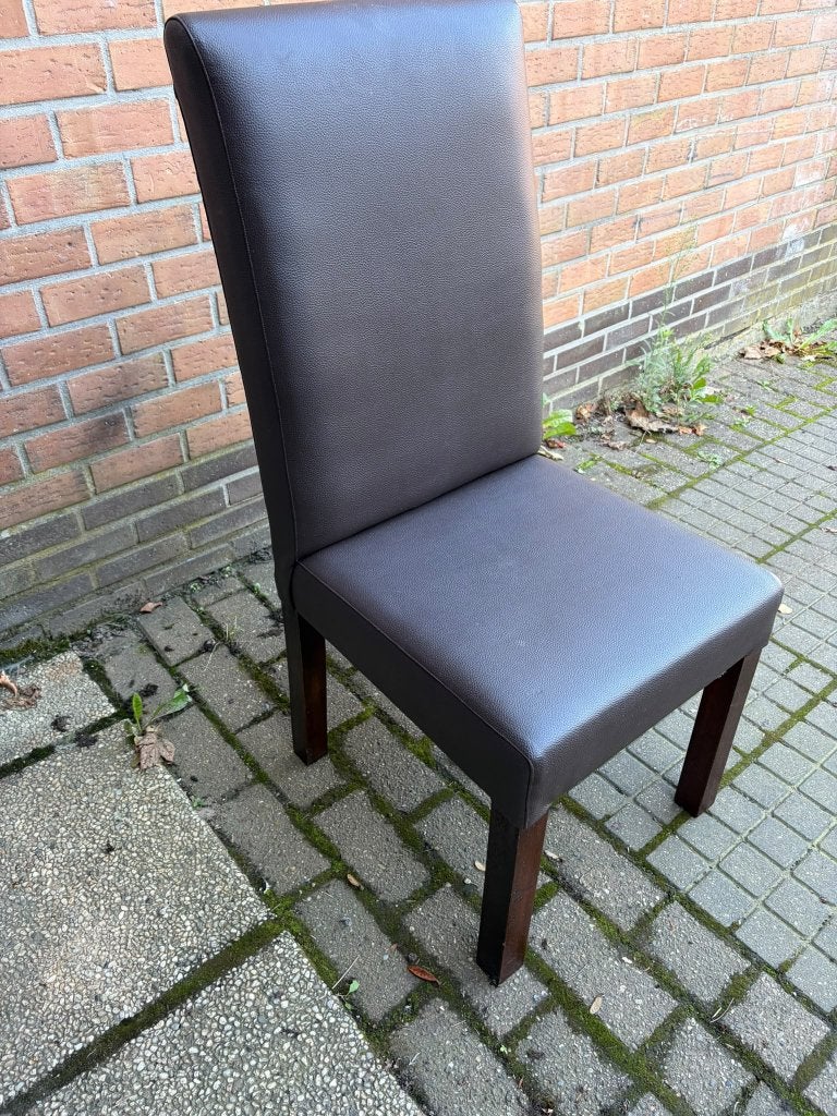 8x Eetkamerstoel  donkerbruin Kunstleer, Ophalen, Gebruikt, Kunststof, Zwart