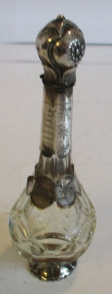 antiek kristallen buikflacon parfum zilveren voet ornament 4, Verzenden