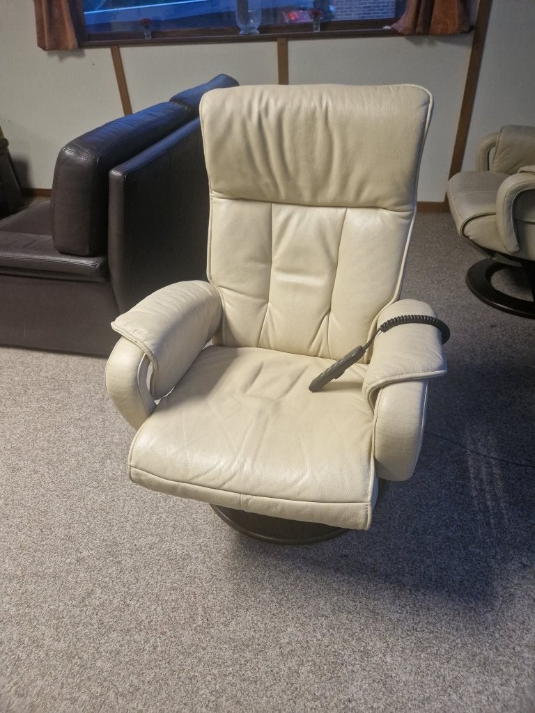 TAUPE LEDEREN ELEKTRISCHE ERGORELAX ZETEL, Ophalen, Ergonomisch, Gebruikt