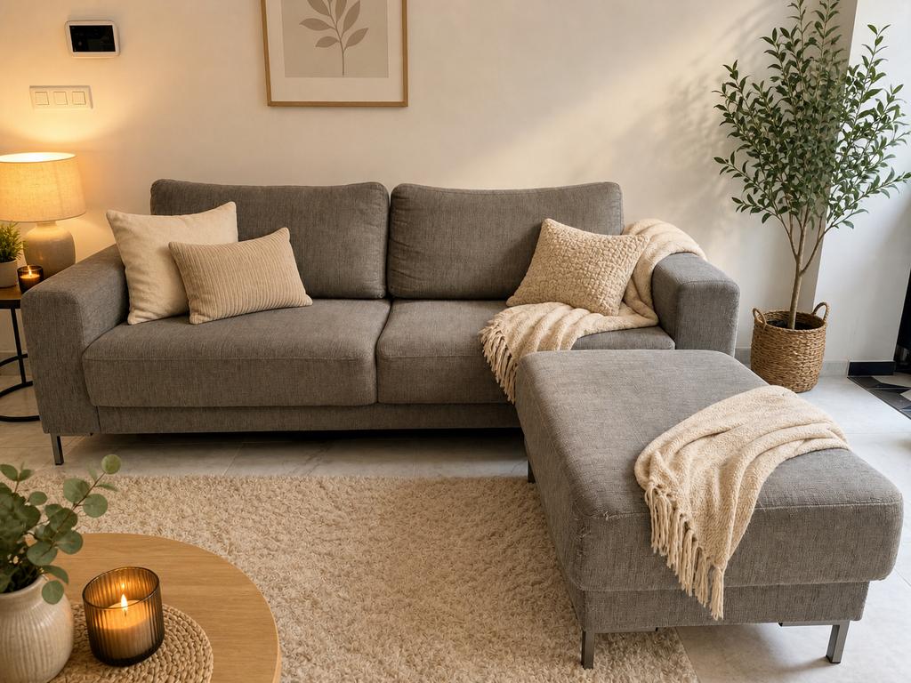 Grand canapé 2m40 très confortable + repose-pieds – bon état, Enlèvement, Utilisé, Tissus