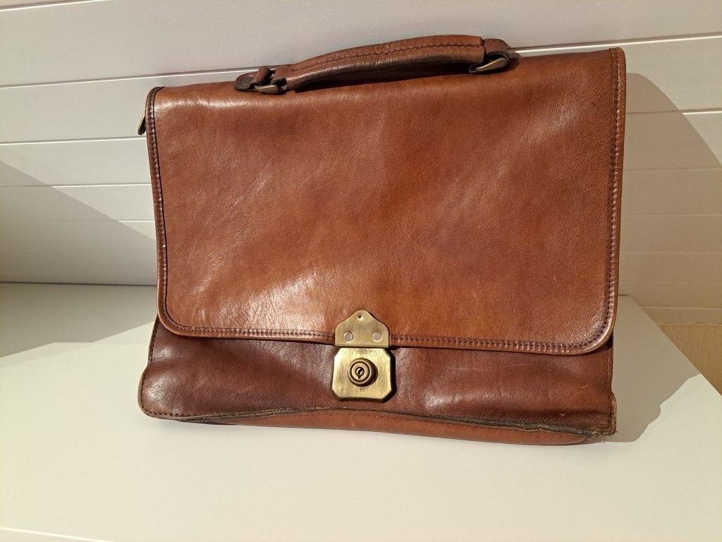 mallette en cuir brun Lady Stephany - Etat utilisé, Cuir, 30 à 40 cm, 30 à 40 cm, Brun