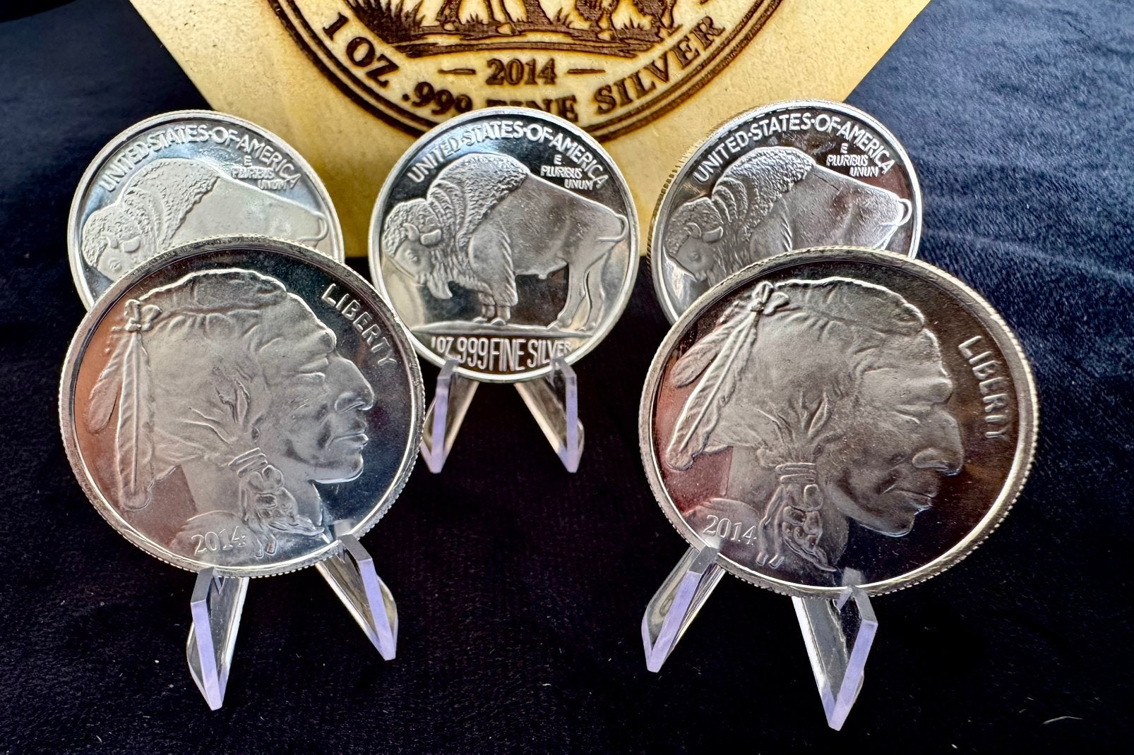 5x1 oz Indian Buffalo zilver munten .999 van 2014, Postzegels en Munten, Verzenden, Overige landen, Setje, Zilver