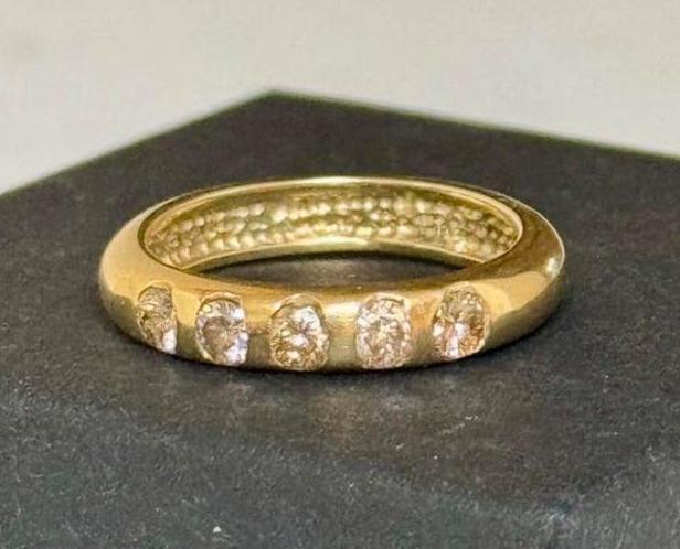 14 karaat gouden ring met 5 natuurlijke diamanten 0.50ct!, Enlèvement ou Envoi, Or, Or, 17 à 18