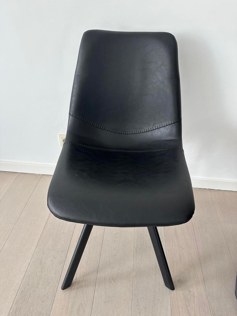 6 zwarte stoelen - zeer goede staat, Huis en Inrichting, Stoelen, Ophalen, Gebruikt, Zwart, Leer