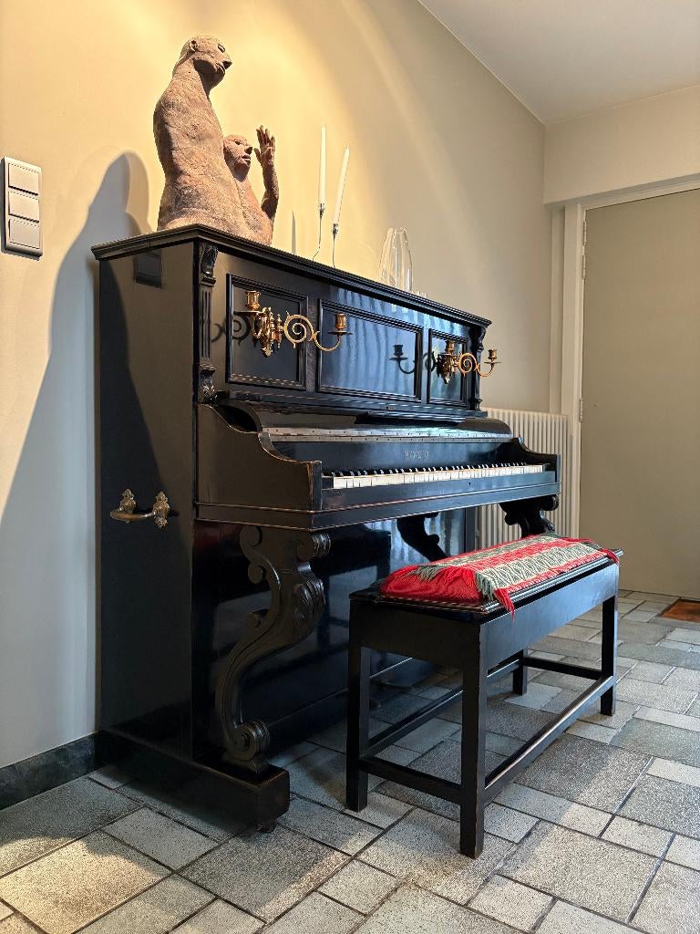 Antieke Pleyel piano (1906) met certificaat + bankje, Muziek en Instrumenten, Ophalen, Gebruikt, Zwart, Piano