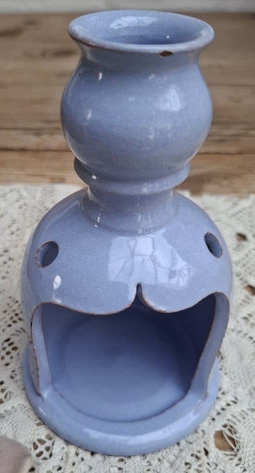 Franse keramieke lavendel waxinelichthouder met olijven, Gebruikt, -, Waxinelichthouder, Ophalen of Verzenden