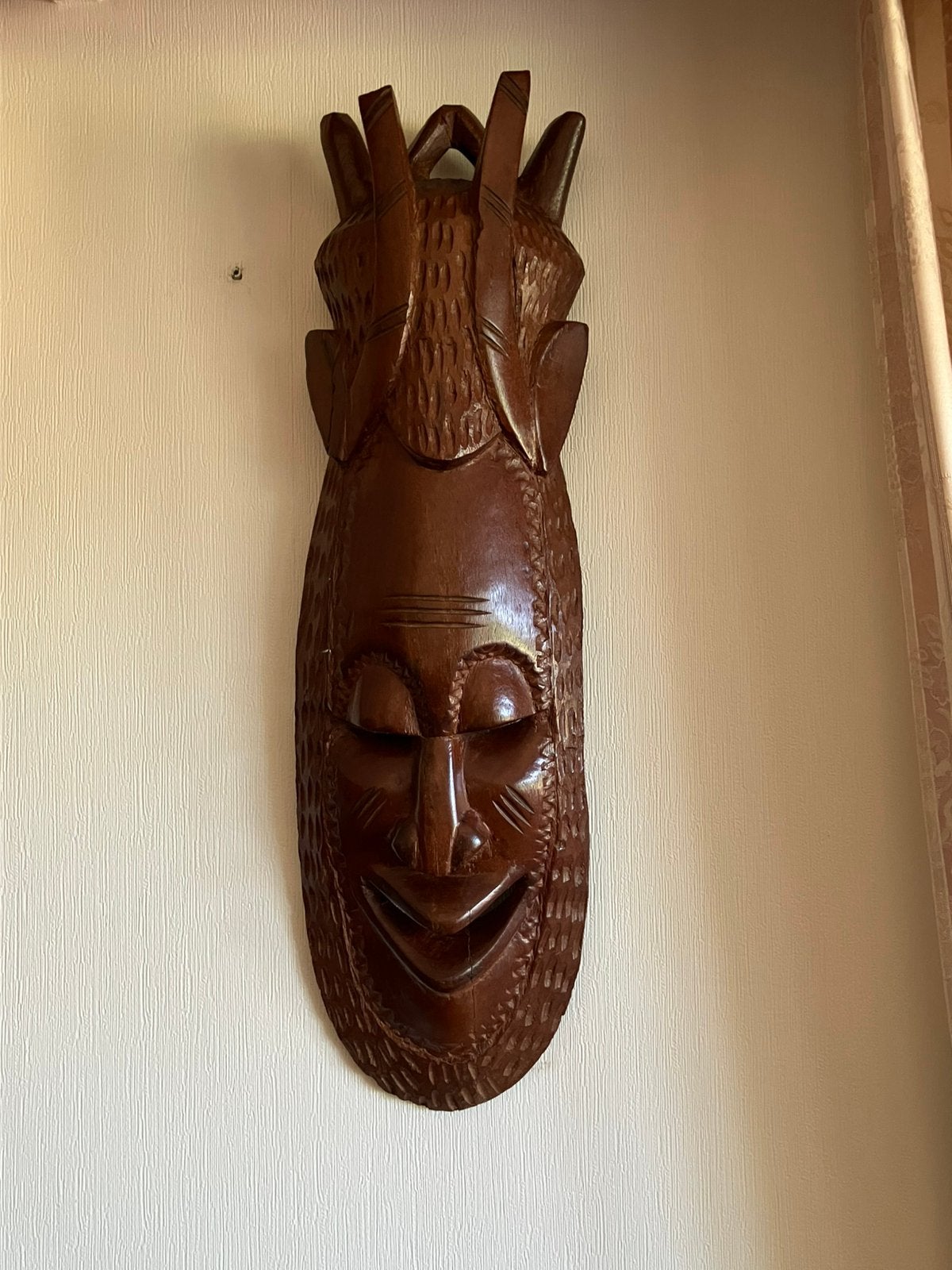 Groot handgesneden Afrikaans houten masker 60 cm wanddeco, Ophalen of Verzenden, Masker