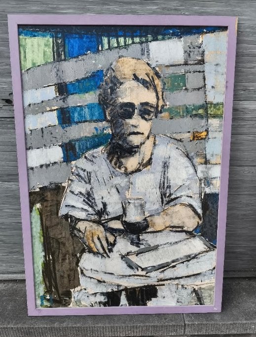 huile sur panneau femme monograme pierre fievet, Antiquités & Art, Enlèvement ou Envoi, Panneau