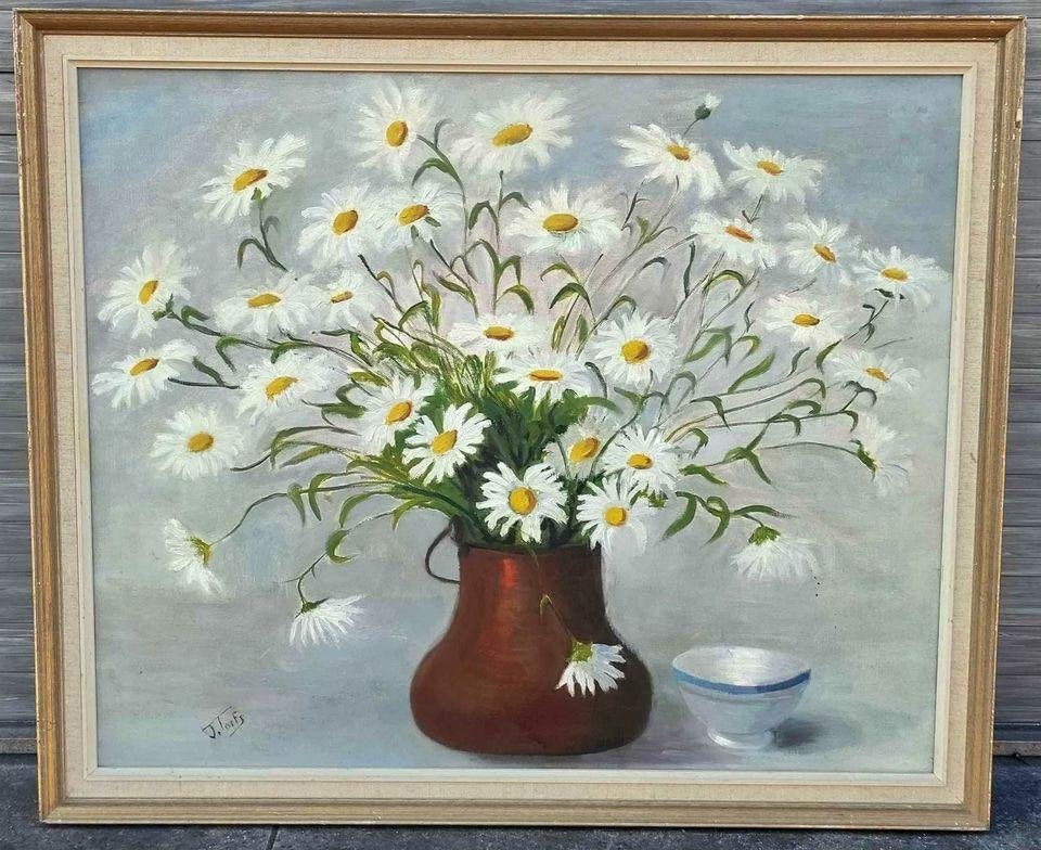 Huile sur toile fleur signe j torfs, Enlèvement ou Envoi, Toile