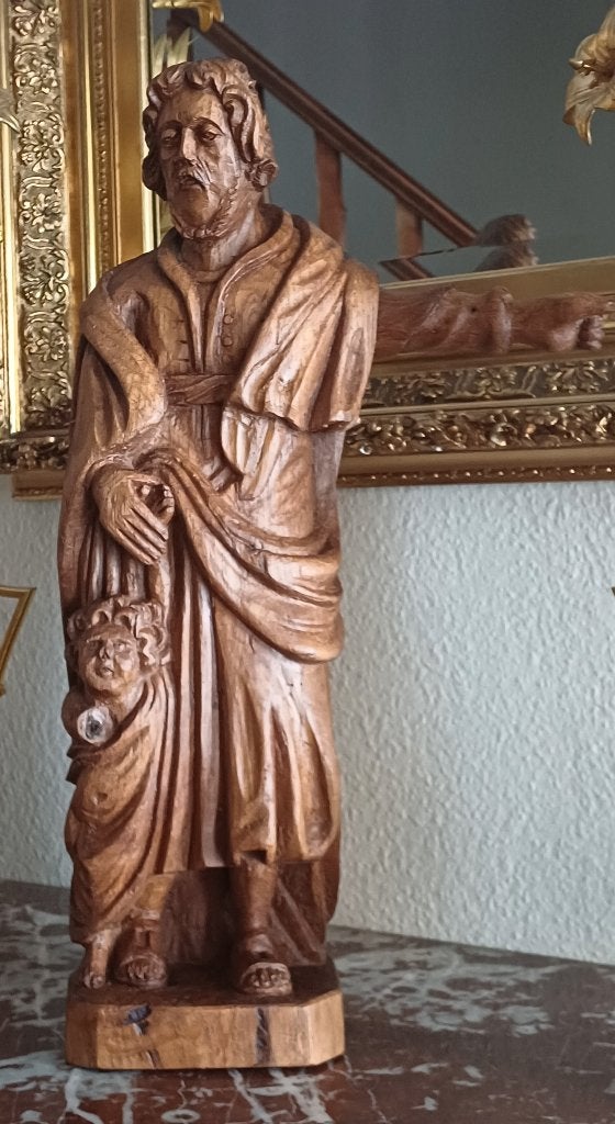 Heilige Jozef met kind in eikenhout, Antiquités & Art, Antiquités | Objets religieux, Enlèvement ou Envoi