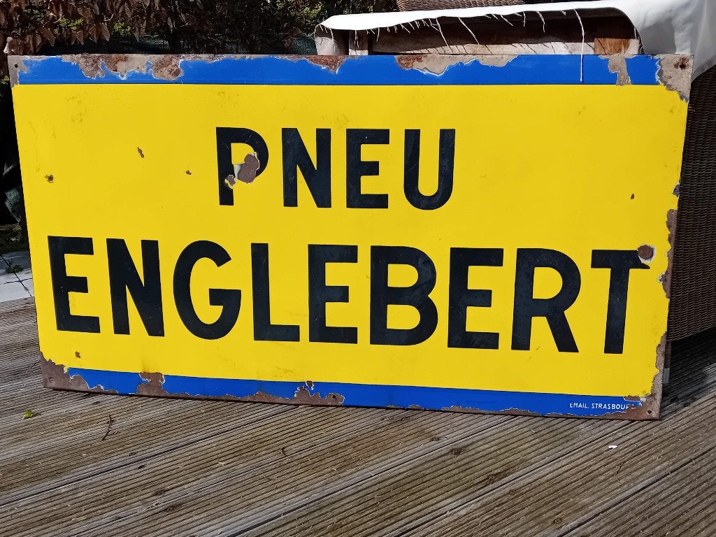 Groot emaille reclamebord PNEU ENGLEBERT, Ophalen, Gebruikt, Reclamebord