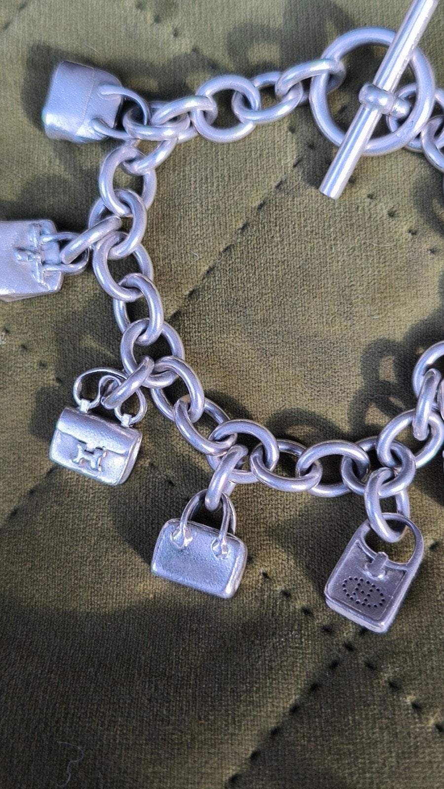 Hermès Paris vintage zilveren armband 7 tas-charms, Ophalen of Verzenden, Zilver