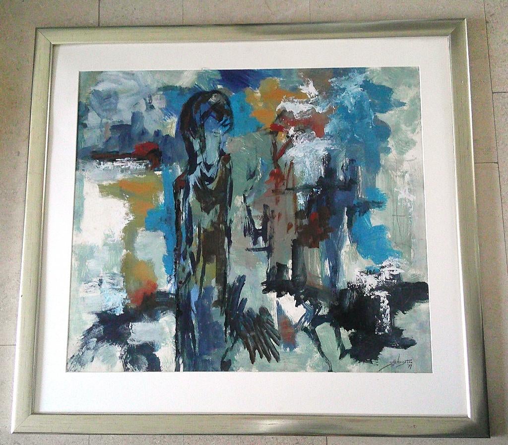 Figuur en figuren in abstract '87 - Jelle Hoogstra 1924-2003, Antiek en Kunst, Kunst | Schilderijen | Klassiek, Ophalen