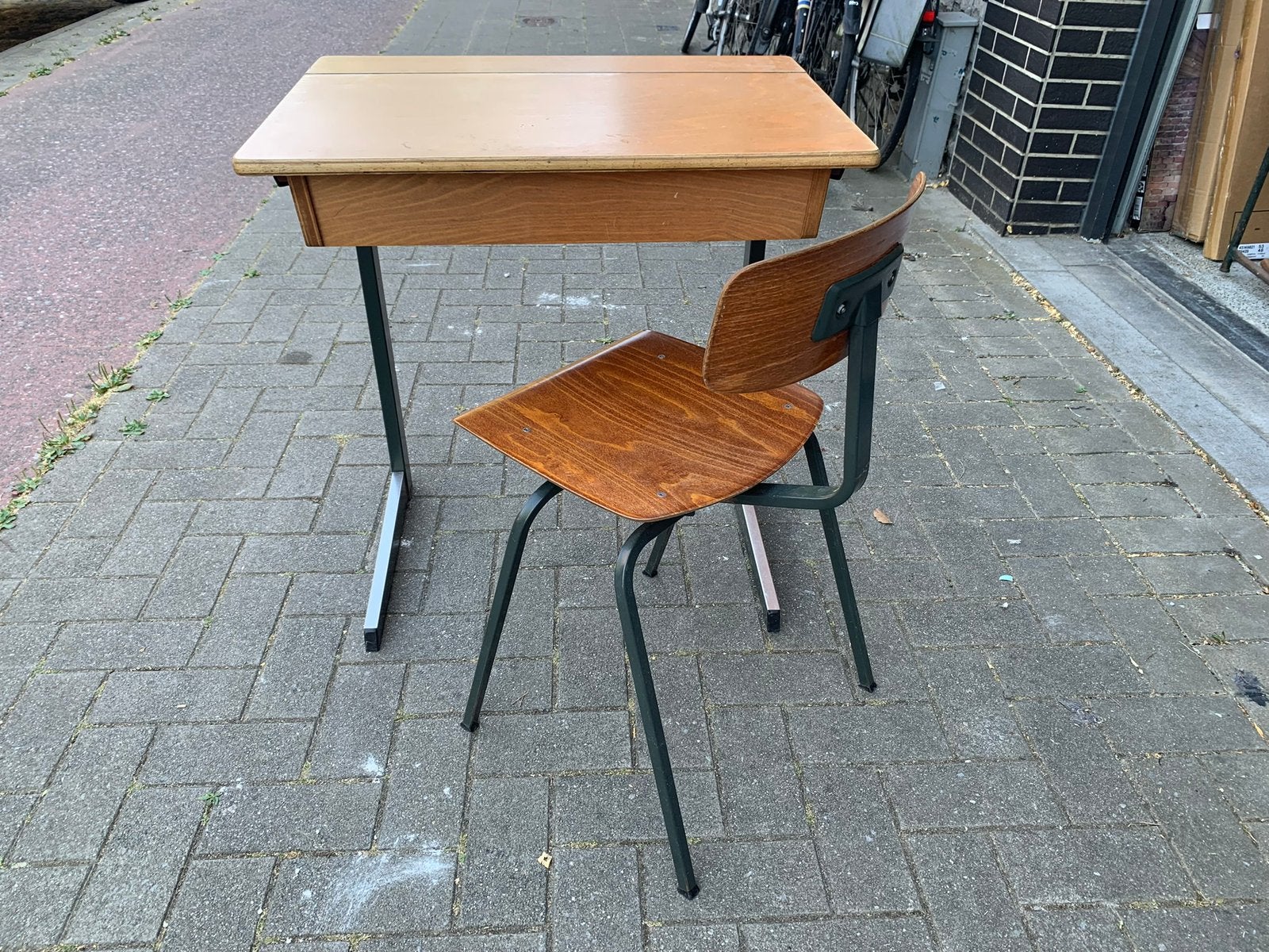 Schoolbank lagere school, Maison & Meubles, Bureaux, Vintage, Bureau enfant, Bois, Espace de rangement