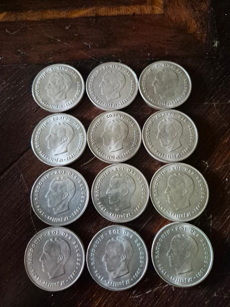 12 zilverstukken van 250 fr boudewijn 1, kijk beschrijving, Ophalen, Setje, Zilver, Zilver