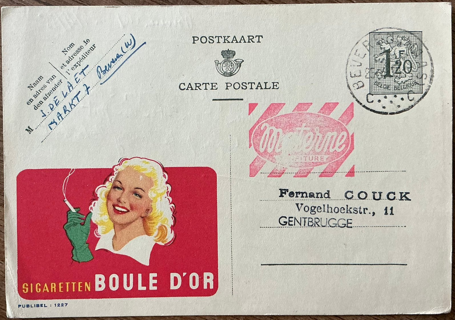 Cigarettes BOULE D'OR/Carte publique 1955, Enlèvement ou Envoi, Utilisé, Autres types