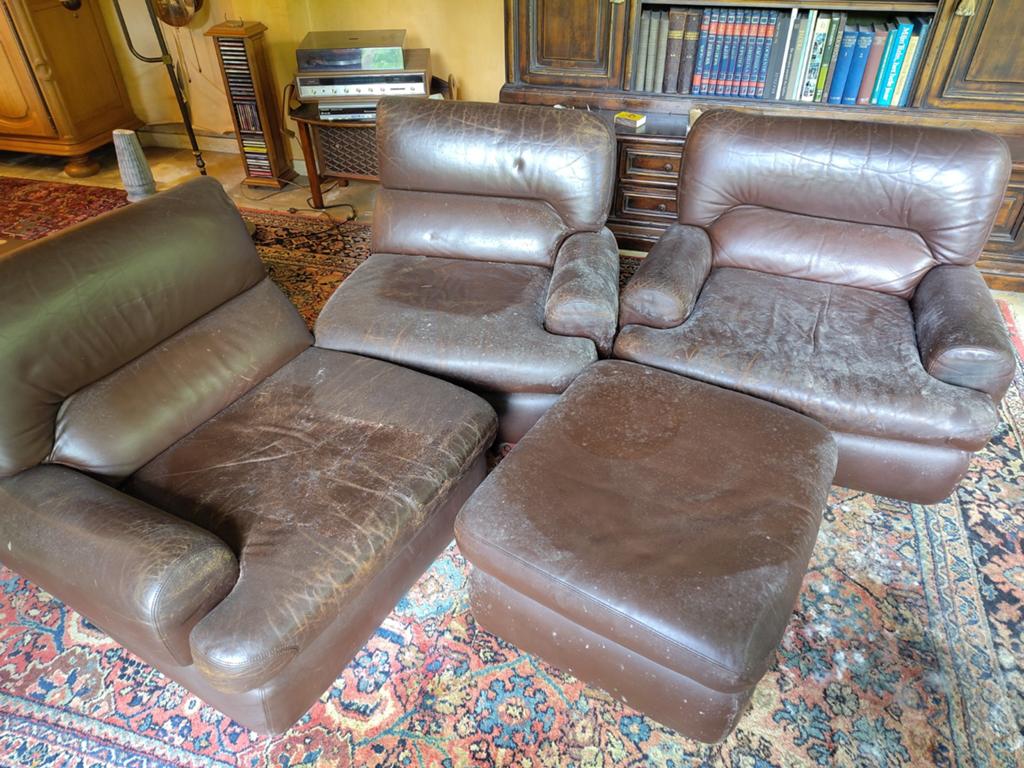 Lederen fauteuils, tweezit, eenzit, poef, Ophalen