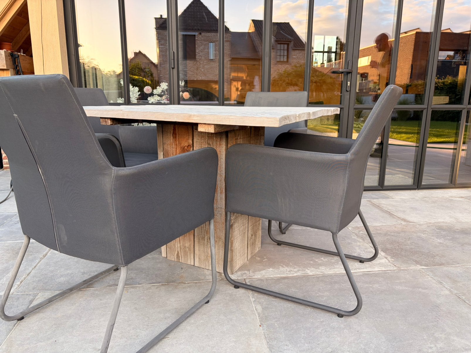 Steigerhouten tafel, Table à dinner, Bois d'échafaudage, Salons de jardin, Utilisé