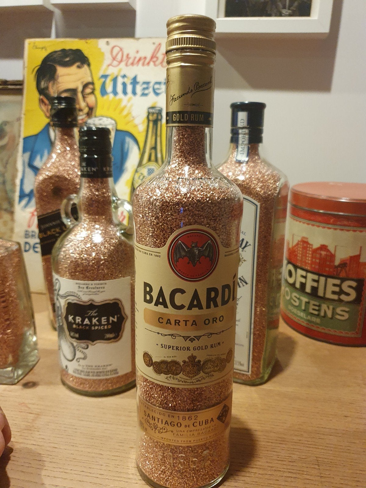 Bacardi carta oro rum fles, gevuld met 99,9%  koper, Ophalen, Zo goed als nieuw, Overige typen